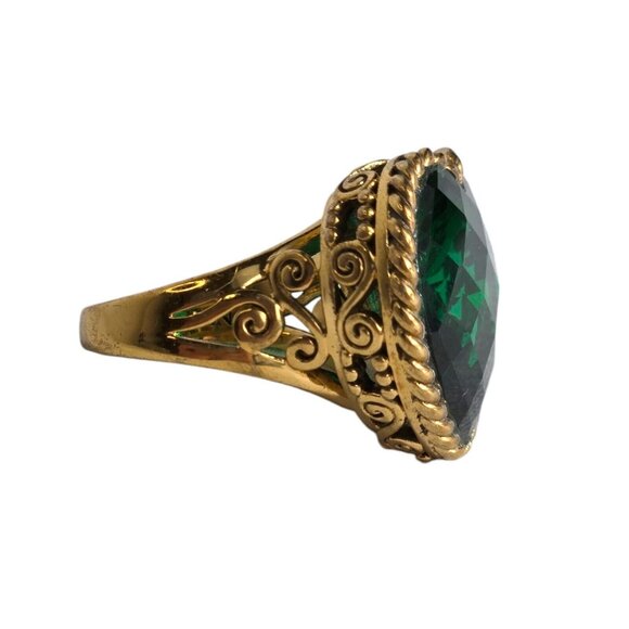 Sajen AMORE Bronze Gold Faceted Green Quartz Heart Statement Ring Sz 8 Filagree - Picture 3 of 11